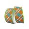 1.5" White Satin Busy Plaid Ribbon: Teal, Lime and Orange (10 Yards)